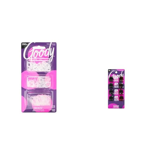 GOODY Ouchless 250 Count Clear Fine Hair Ties and Goody 12 Count Small Basic Half-Claw Hair Clips | Amazon (US)