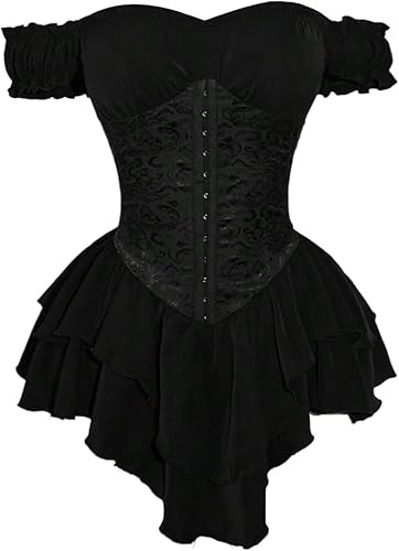 Women's Off Shoulder Corset Dress Ruffle Hem Lace Up Mini Dress Gothic Lolita Outfits | Amazon (US)