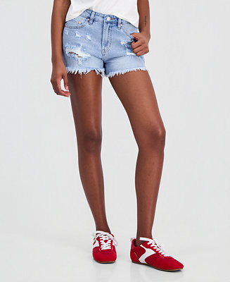 Madden Girl Juniors' Destructed Festival High Rise Denim Shorts - Macy's | Macy's