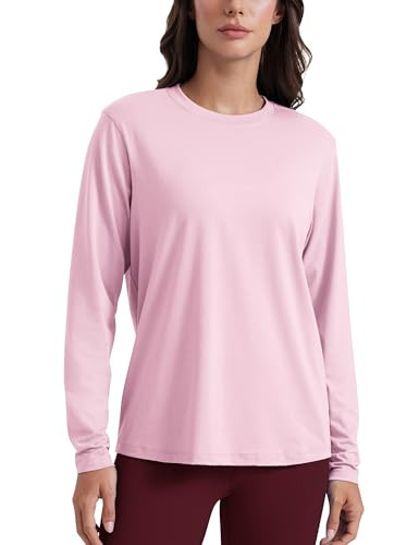 CRZ YOGA Womens Long Sleeve Tops High Crew Neck Casual Fall Shirts Basic Quick Dry Workout Athletic Tee Shirt Pink Peony Large | Amazon (US)