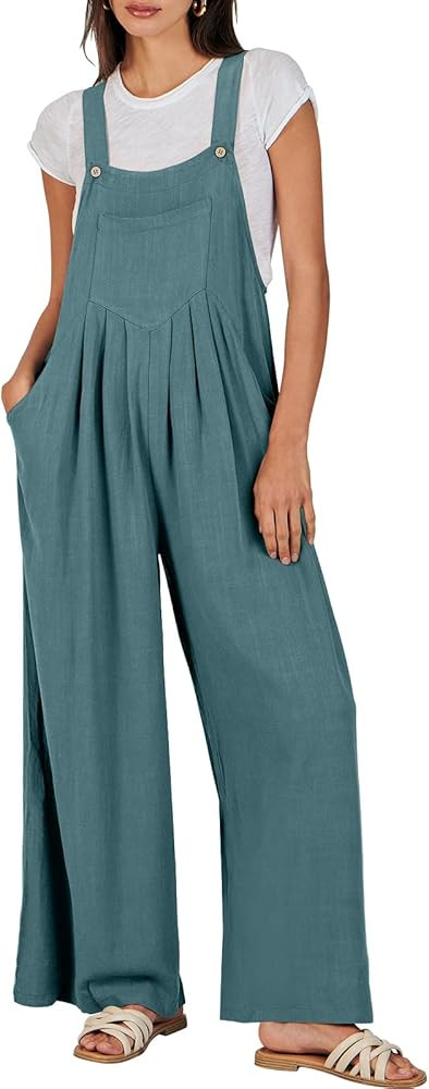 ANRABESS Women's Overalls Jumpsuit Casual Loose Sleeveless Adjustable Straps Bib Wide Leg Outfits... | Amazon (US)