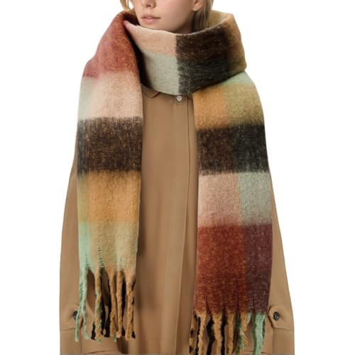 American Trends Women's Chunky Blanket Scarf - Thick Winter Oversized Long Big Colorful Plaid Wrap - Large Warm Red Plaid | Amazon (US)
