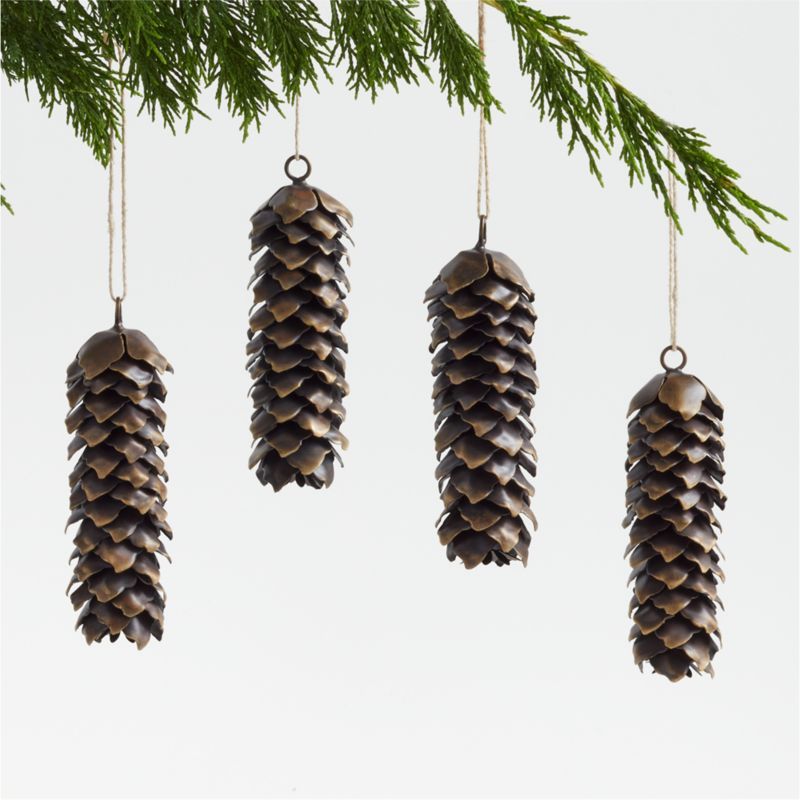 Bronze Metal Pinecone Christmas Tree Ornaments, Set of 4 | Crate & Barrel | Crate & Barrel