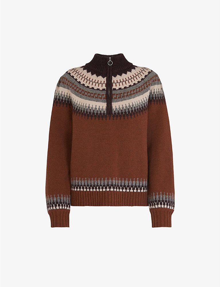 WHISTLES Fairisle Zip Nordic-pattern wool-blend jumper | Selfridges