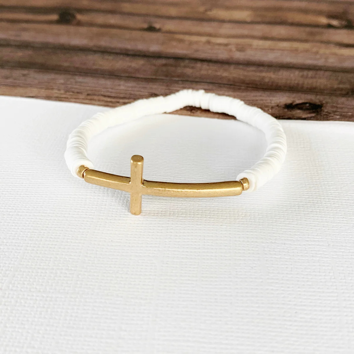 Boutique Bracelet Collection :: White Sideways Cross Bracelet | Baubles & Bits