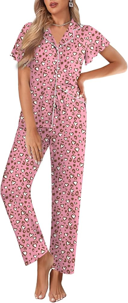 Ekouaer Pajamas for Women Set Button Up Sleepwear Cute Pjs Ruffle Sleeve Notch Collar Loungewear ... | Amazon (US)