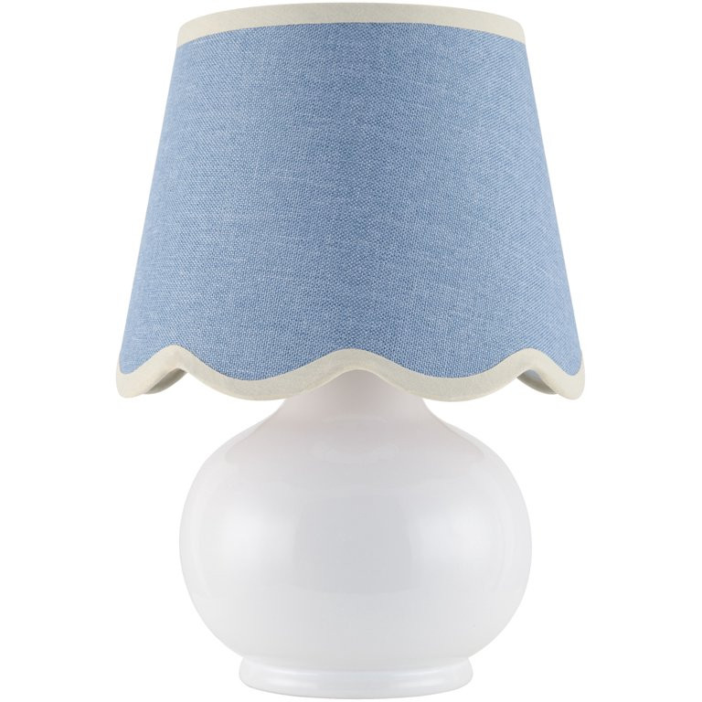 Livabliss Stella Diminuta Cottage Accent Table Lamp, 13-inch, White with Blue Scalloped Shade | Walmart (US)