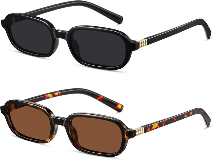 Retro Rectangle Sunglasses for Women Men Trendy Vintage Small Square | Amazon (US)