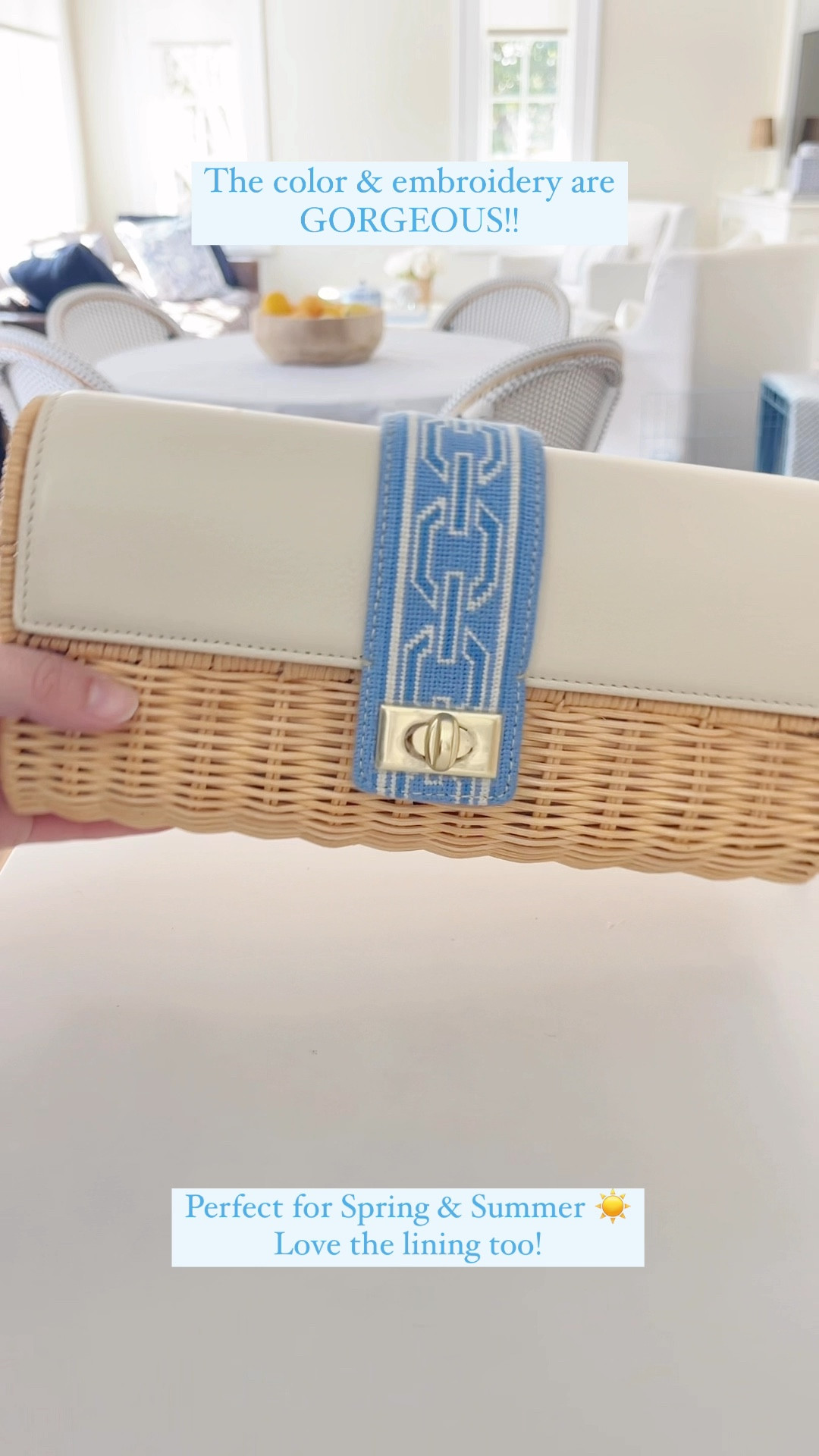 Restock alert on this pretty blue and white wicker clutch!! So gorgeous in person and I love the ticking stripe liner! Perfect for Spring & Summer outfits! Snag it over 50% OFF retail before it sells out again!! 🏃🏼‍♀️🏃🏼‍♀️🏃🏼‍♀️

#LTKFindsUnder100 #LTKSaleAlert #LTKItBag