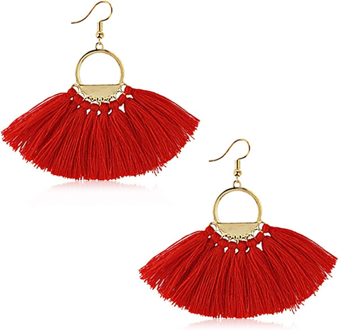 Suyi Women Tassel Earrings Bohemia Fan Shape Thread Tassel Statement Drop Dangle Earrings for Lad... | Amazon (US)