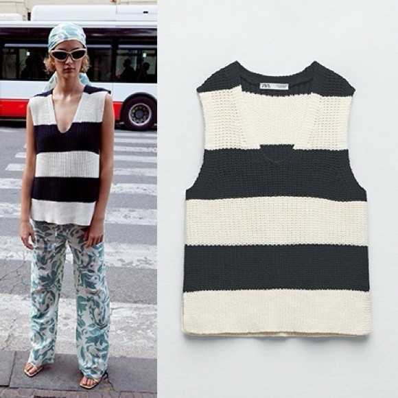 NWOT Zara Striped Knit Vest Waistcoat | Poshmark