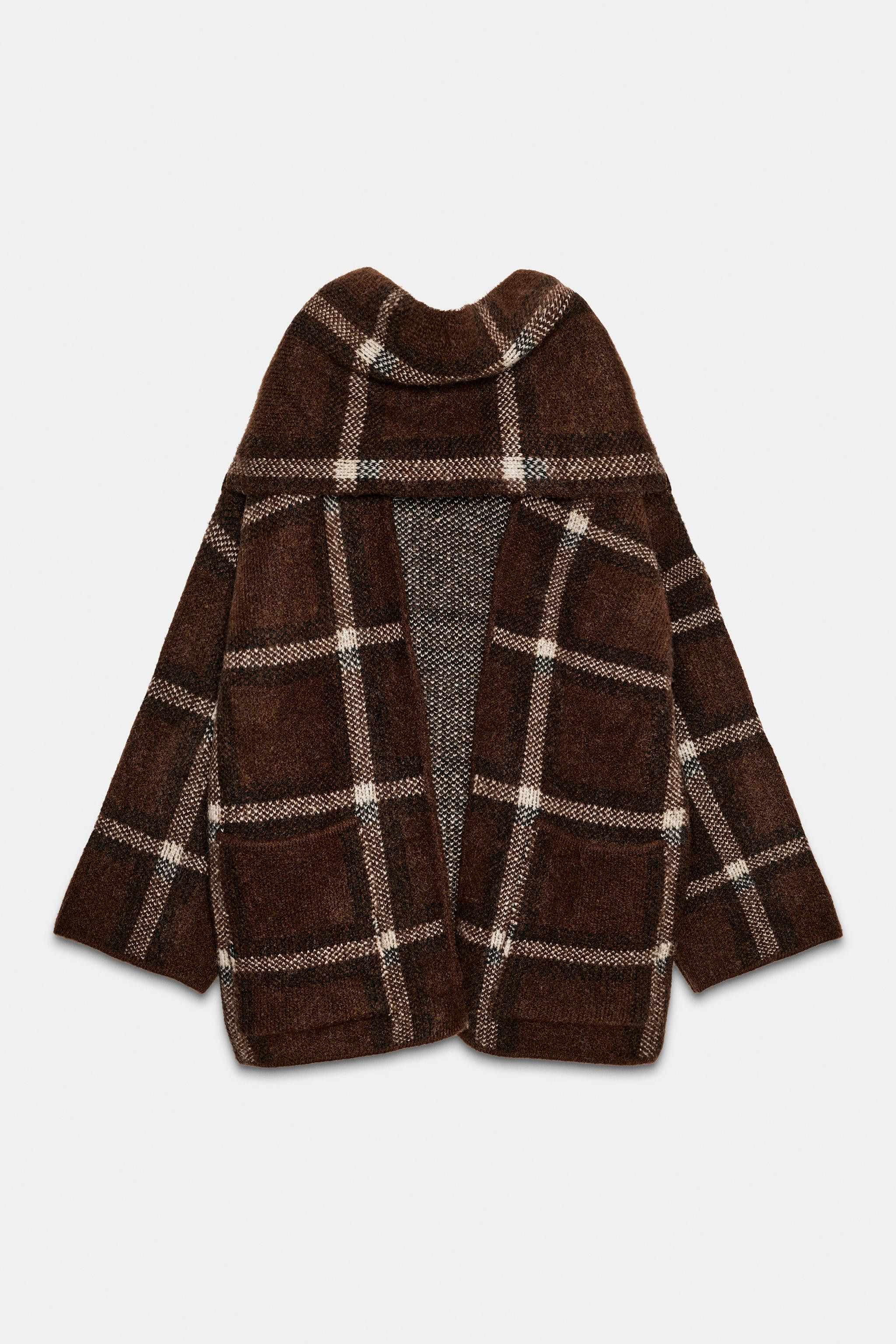 SHORT PLAID SCARF KNIT COAT | Zara Canada