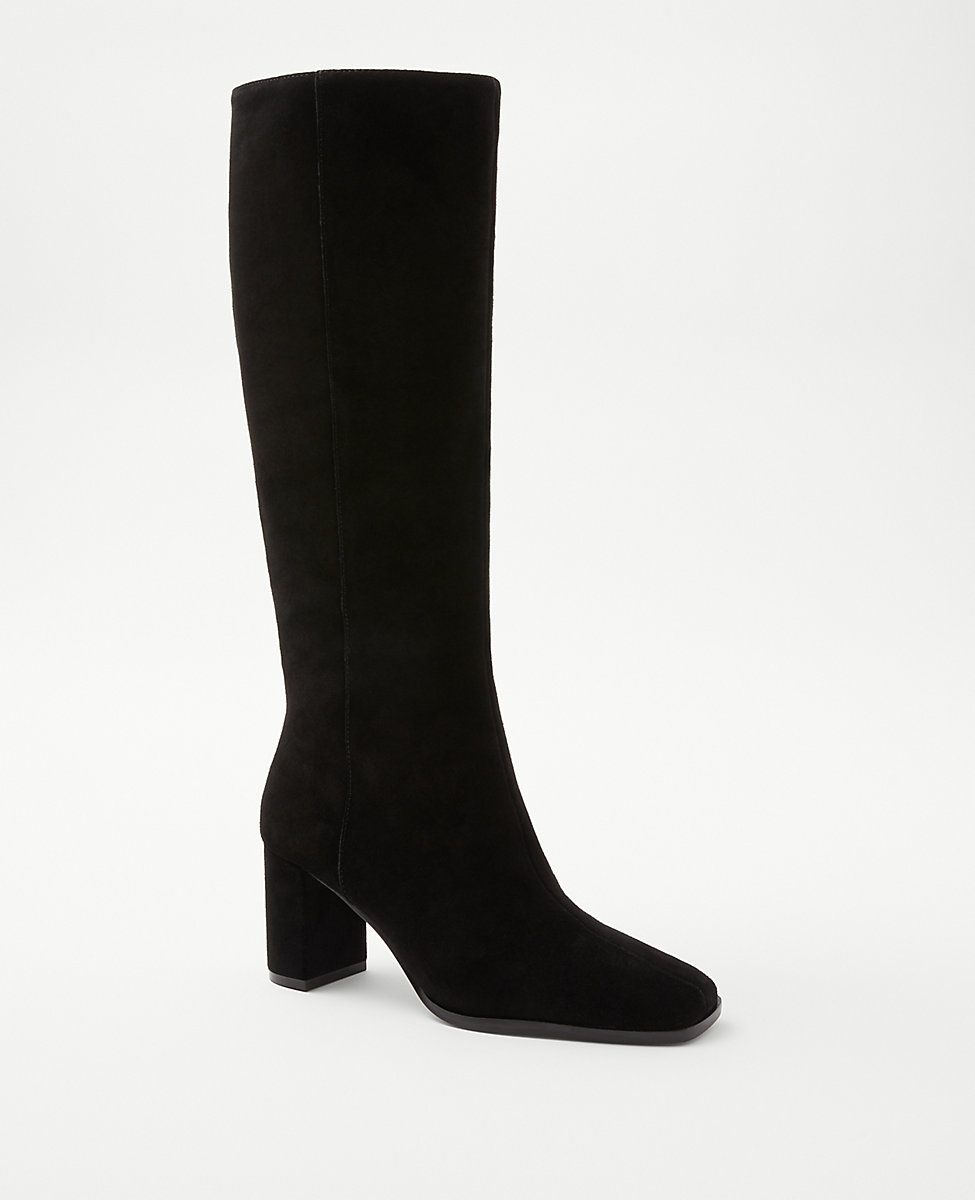 Block Heel Square Toe Suede Boots | Ann Taylor (US)