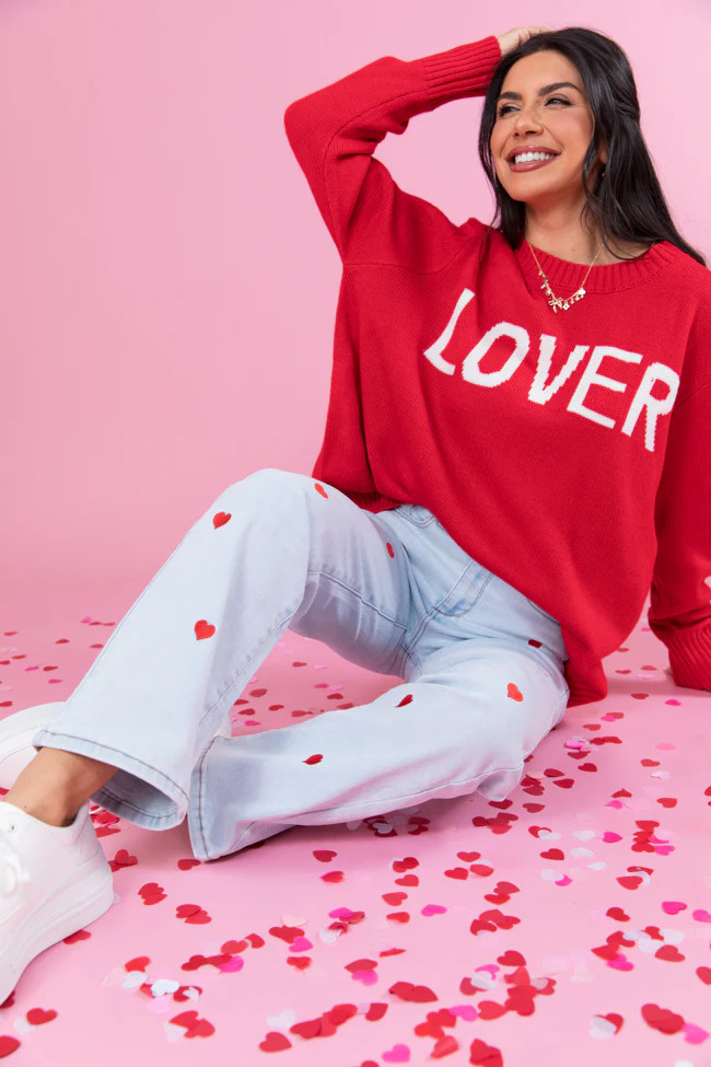 Lover Oversized Red Sweater | Pink Lily