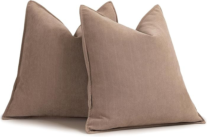 ZWJD Khaki Pillow Covers 18x18 Set of 2 Chenille Throw Pillow Covers with Elegant Design Soft and... | Amazon (US)