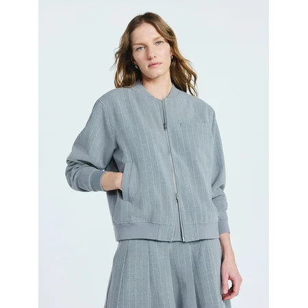Scoop Women s Pinstripe Bomber Jacket Midweight Sizes XS-XXL | Walmart (US)