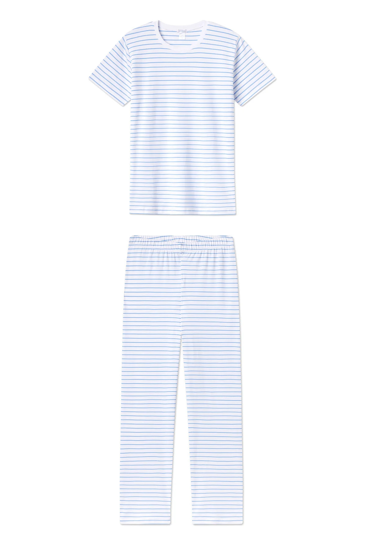 Pima Crew Short-Long Set in Baltic Blue | Lake Pajamas