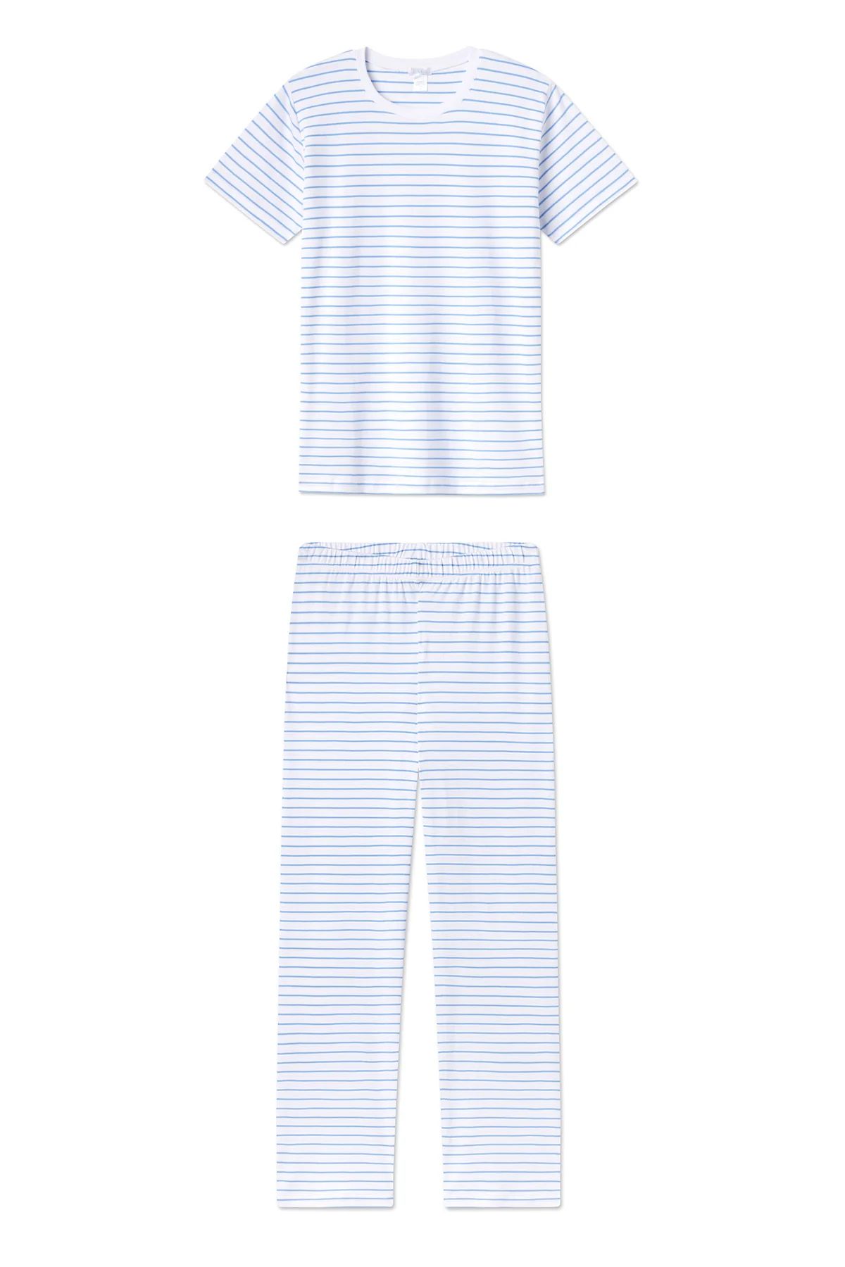 Pima Short-Long Weekend Set in Baltic Blue Stripe | Lake Pajamas