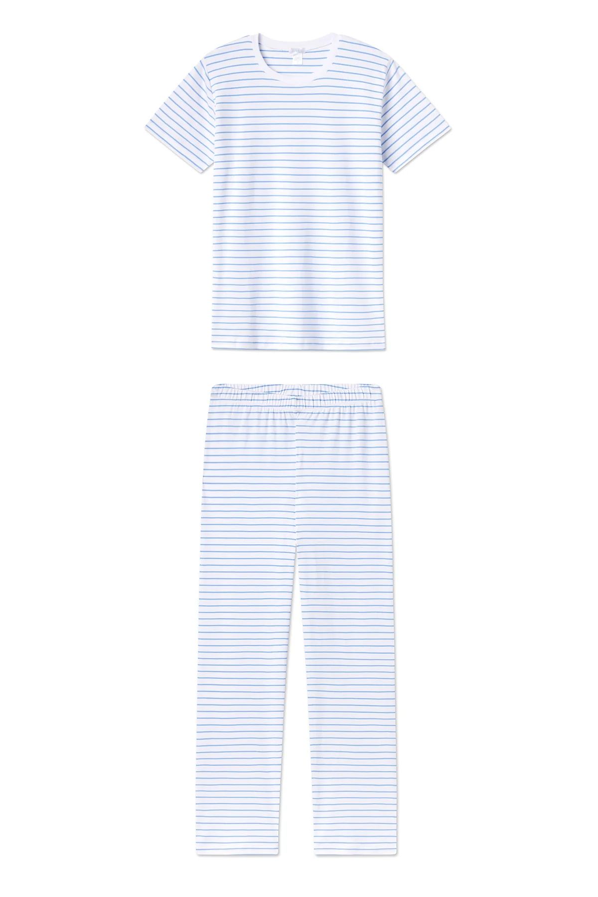 Pima Short-Long Weekend Set in Meadow White Stripe | Lake Pajamas