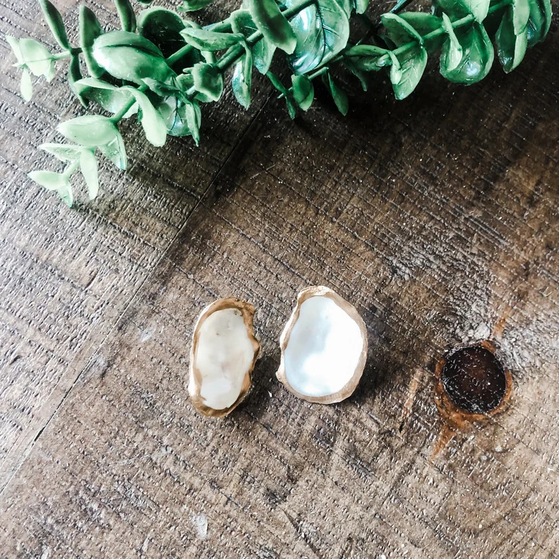 Mini Stud Oyster Shell Earrings - Etsy | Etsy (US)