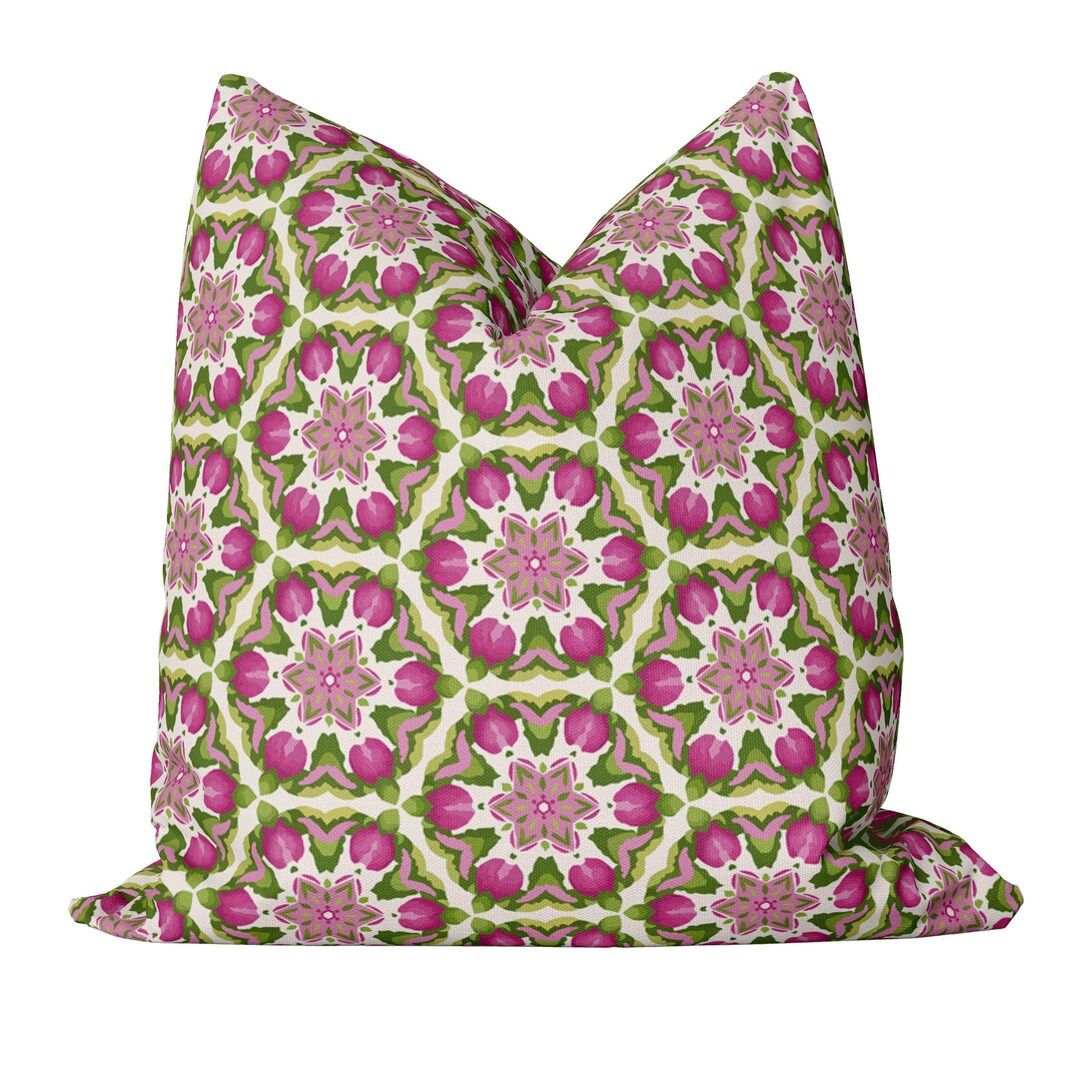 Splendid Fleur Pillow Cover in Blush-kaleidoscope-grand Millennial-pink-fuchsia-green-geometric-m... | Etsy (US)