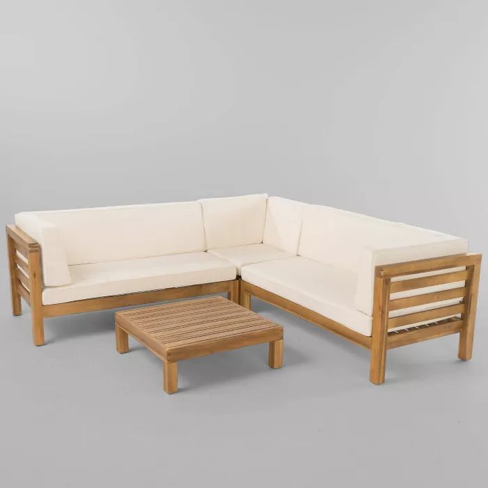 Oana 4pc Acacia Wood Patio Sectional Chat Set w/ Cushions - Christopher Knight Home | Target
