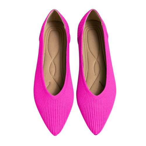 TINGRISE Women's Flats Shoes Pointed Toe Knit Ballet Comfortable Dressy Slip On Flat Pink US8 | Amazon (US)