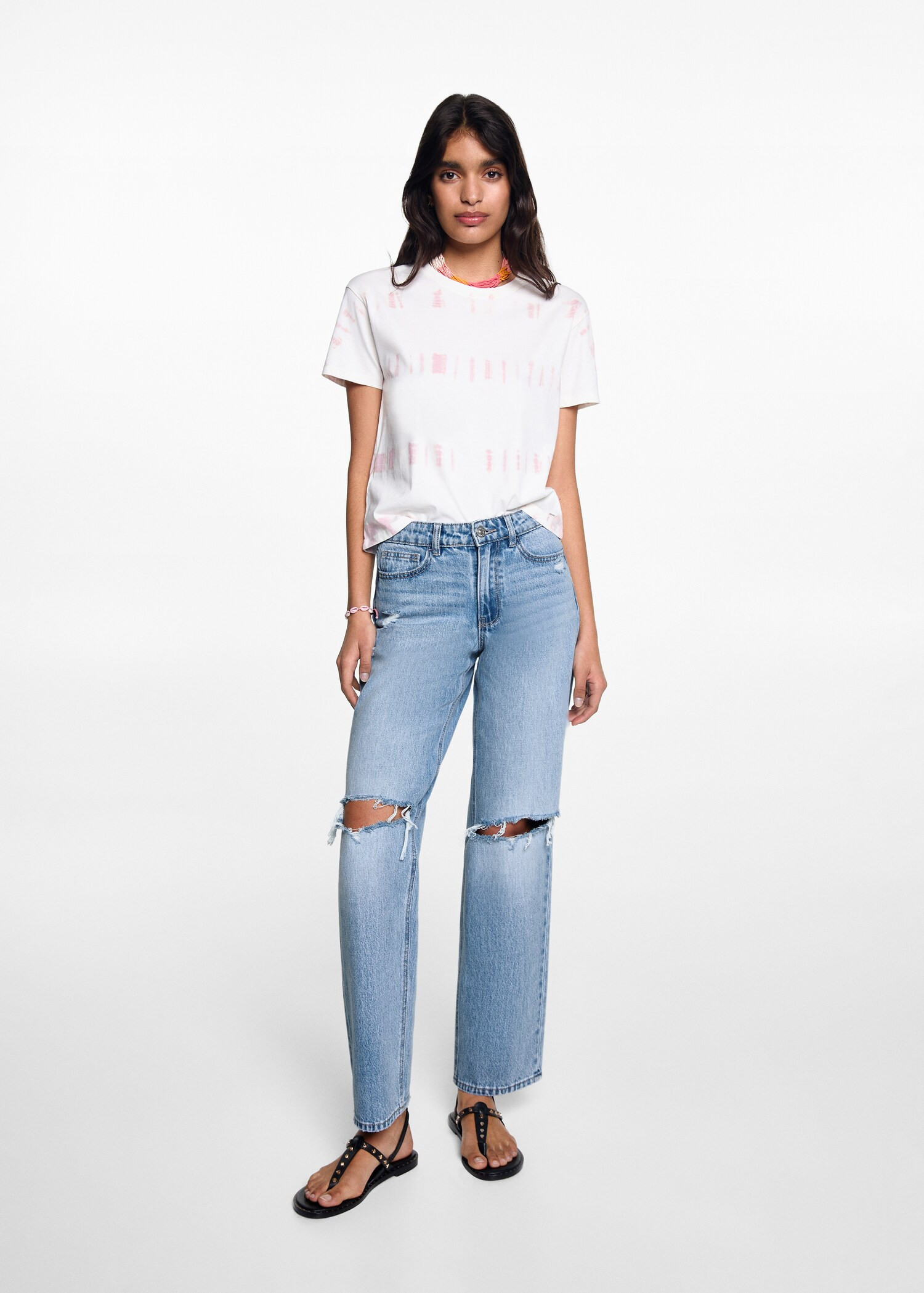 Ripped medium-waist straight jeans - Teen | MANGO USA | MANGO (US)