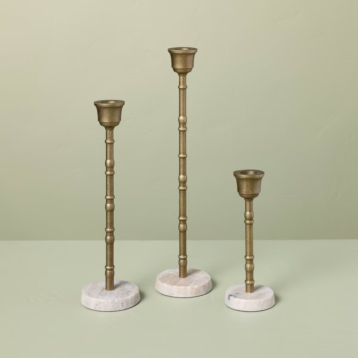 3pc Taper Marble and Brass Candle Holder Set - Hearth & Hand™ with Magnolia | Target