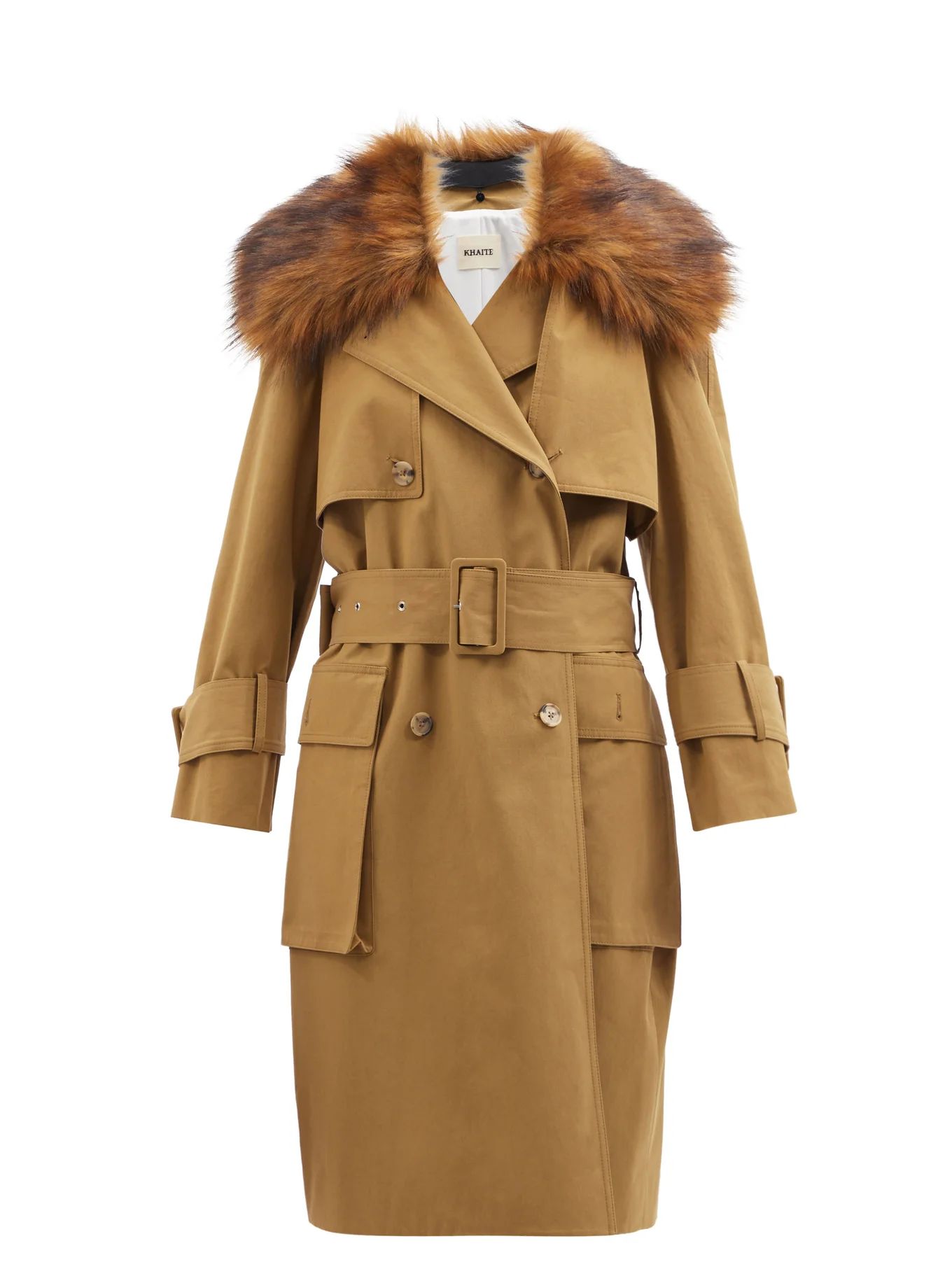 Nedding faux-fur collar cotton-gabardine coat | Khaite | Matches (US)