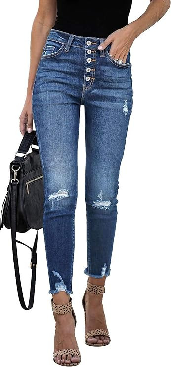 Vetinee Women's High Rise Skinny Jeans Ripped Slim Fit Stretch Denim Pants | Amazon (US)