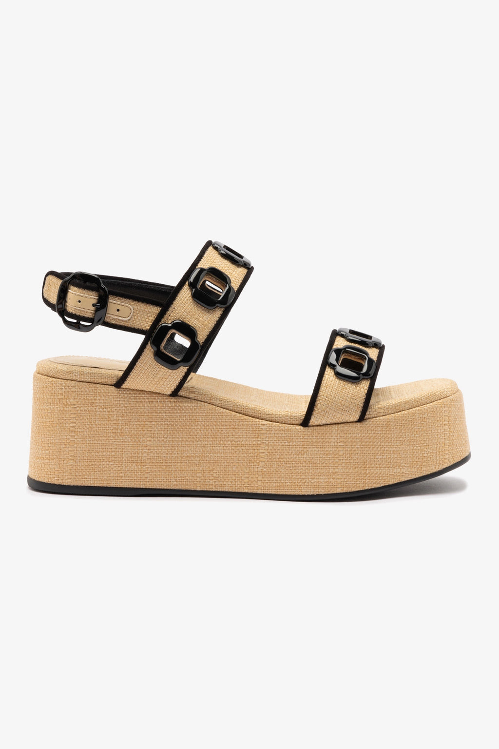 Milan Flatform In Beige Raffia and Black Trimming | Larroude