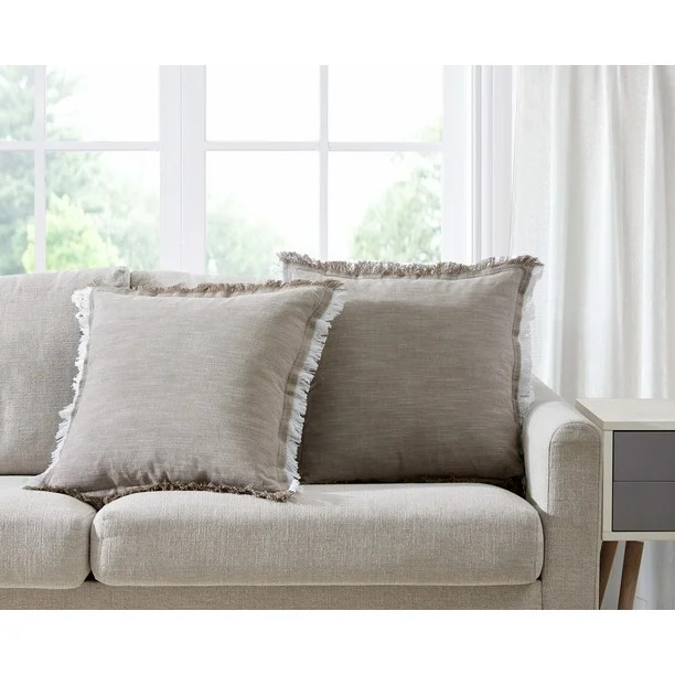 Better Homes & Gardens, Linen Throw Pillows, Square, 20" x 20", Brown, 2 Pack | Walmart (US)