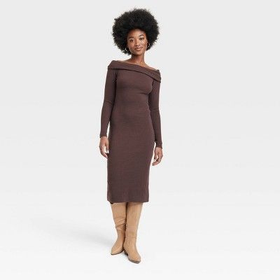 Women's Long Sleeve Midi Bodycon Dress - Universal Thread™ Brown XS | Target