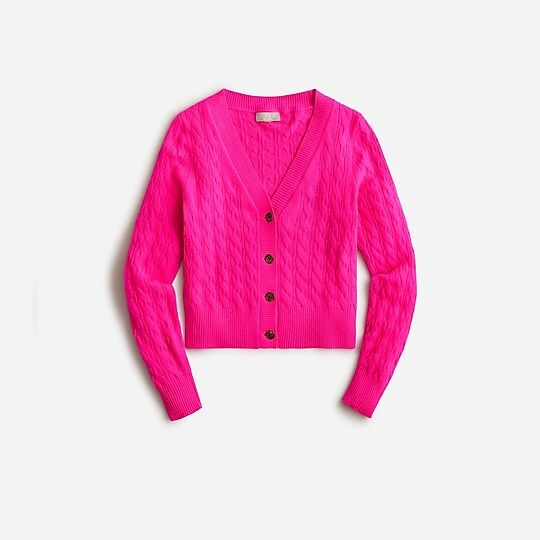 Cashmere cropped cable-knit V-neck cardigan sweater | J.Crew US