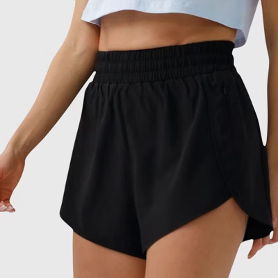 Anna-Kaci Active Women's High Waist Athletic Running Shorts with Curved Hem - Large, Black | Target