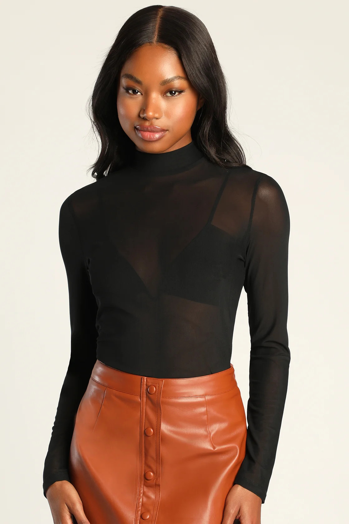 The Mesh is Yet to Come Black Mesh Mock Neck Long Sleeve Top | Lulus (US)