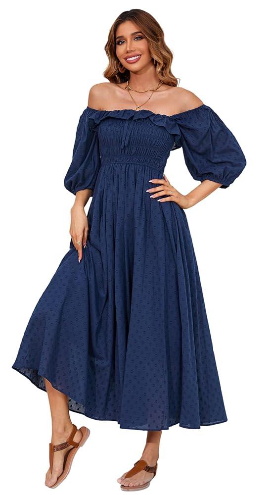 R.Vivimos Women Summer Half Sleeve Cotton Ruffled Vintage Elegant Backless A Line Flowy Long Dres... | Amazon (US)