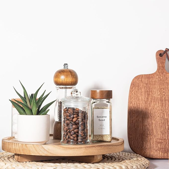 Round Decorative Tray Wood Bathroom Counter Organizer Farmhouse Kitchen Decor Wooden Riser for So... | Amazon (US)