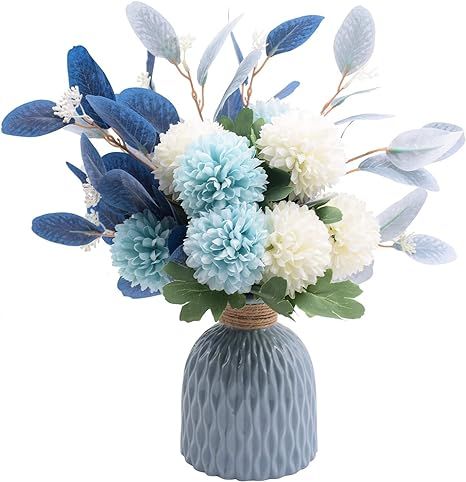 Flowerart Artificial Flowers with Ceramic Vase, Blue Hydrangea Silk Flowers for Decoration, Weddi... | Amazon (US)