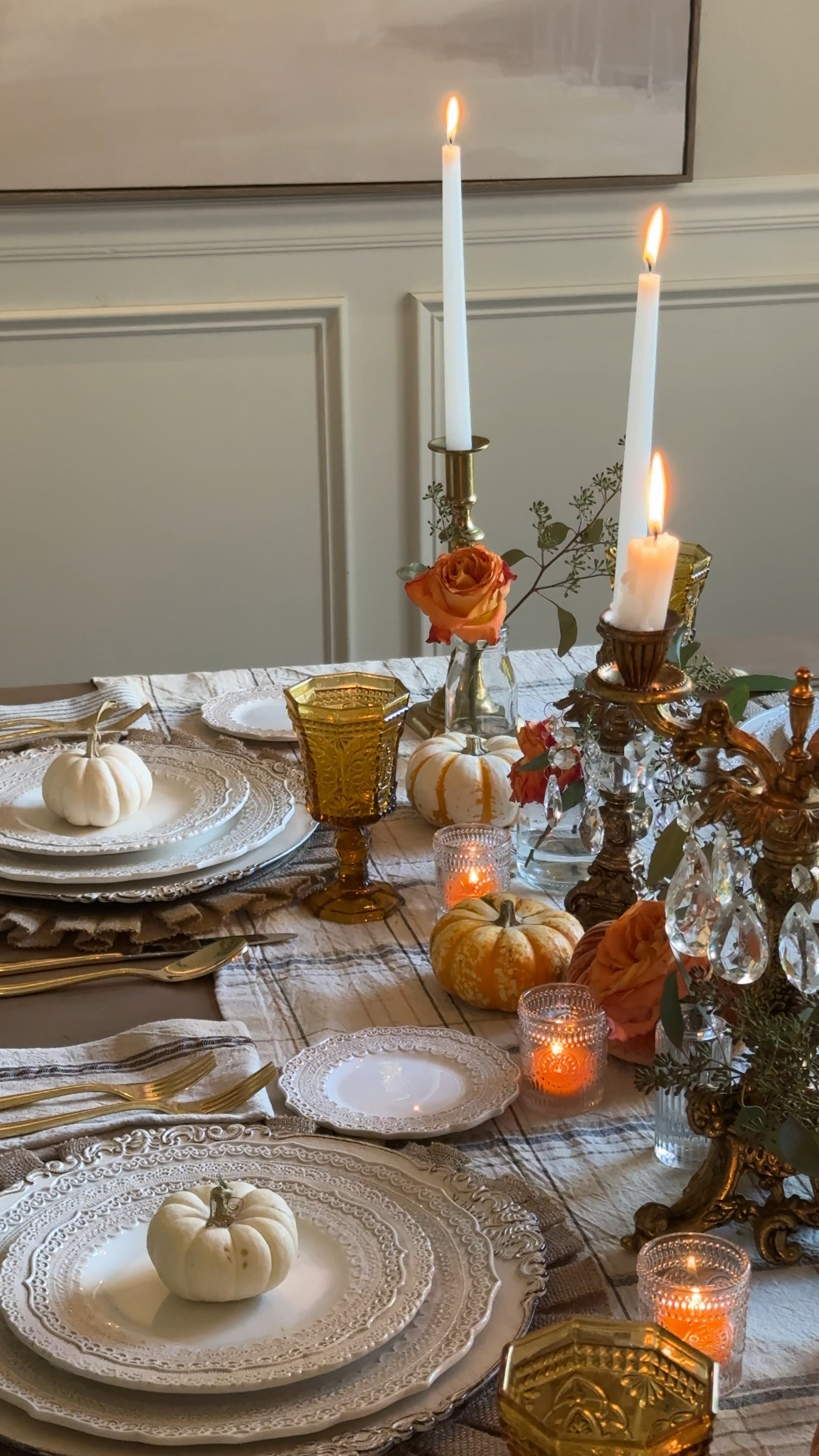 Effortless Fall elegance using a mixture of some vintage glam and fancy dishes along with more casual elements like burlap placemats, pumpkins and a casual plaid runner. 

#falltablescape #autumntablescape #tablescape #tabledecor

#LTKSeasonal #LTKVideo #LTKHome