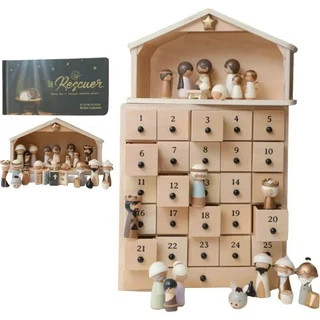 The Rescuer Nativity Advent Calendar, 25 Drawer Wooden Advent Box with 30 Handpainted Figurine, 13 * 14 Inch Nativity Scene Advent Calendar, Christian Religious Stuffers Presents | Walmart (US)