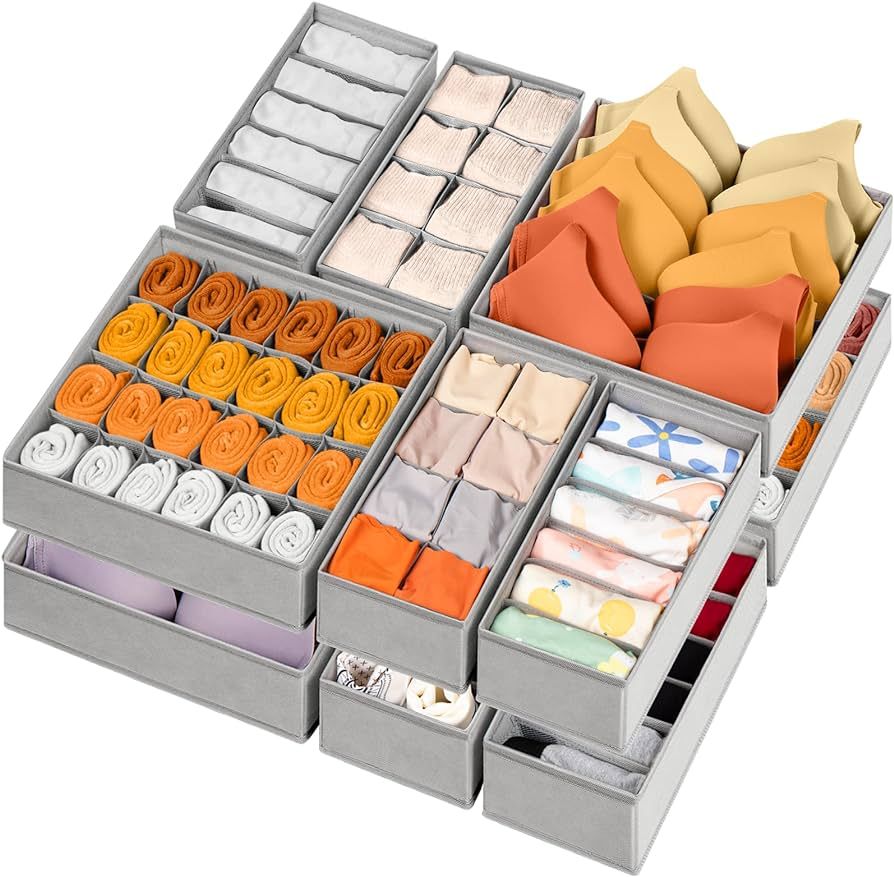 12 Pack Sock Underwear Drawer Organizer Dividers, 116 Cells Fabric Foldable Dresser Closet Organi... | Amazon (US)