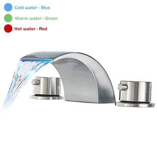 BWE 8 in. Waterfall Widespread 2-Handle Bathroom Faucet With Led Light In Brushed Nickel A-916430... | The Home Depot