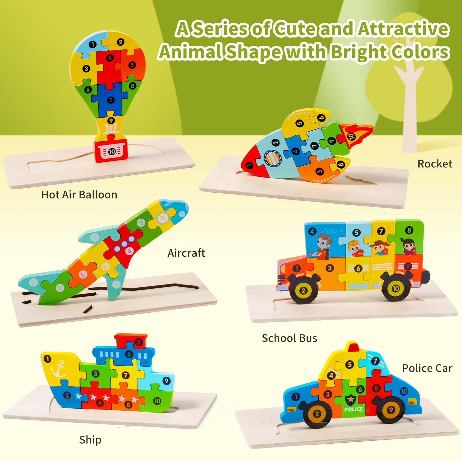 6 Pack Wooden Vehicle Toddler Puzzles for Kids Ages 3 4 5 6, Baby Montessori Toys for Kids Age 3 Years+, Transport Vehicles Learning Jigsaw Toys for Boy Girl Ideal Gift | Amazon (US)