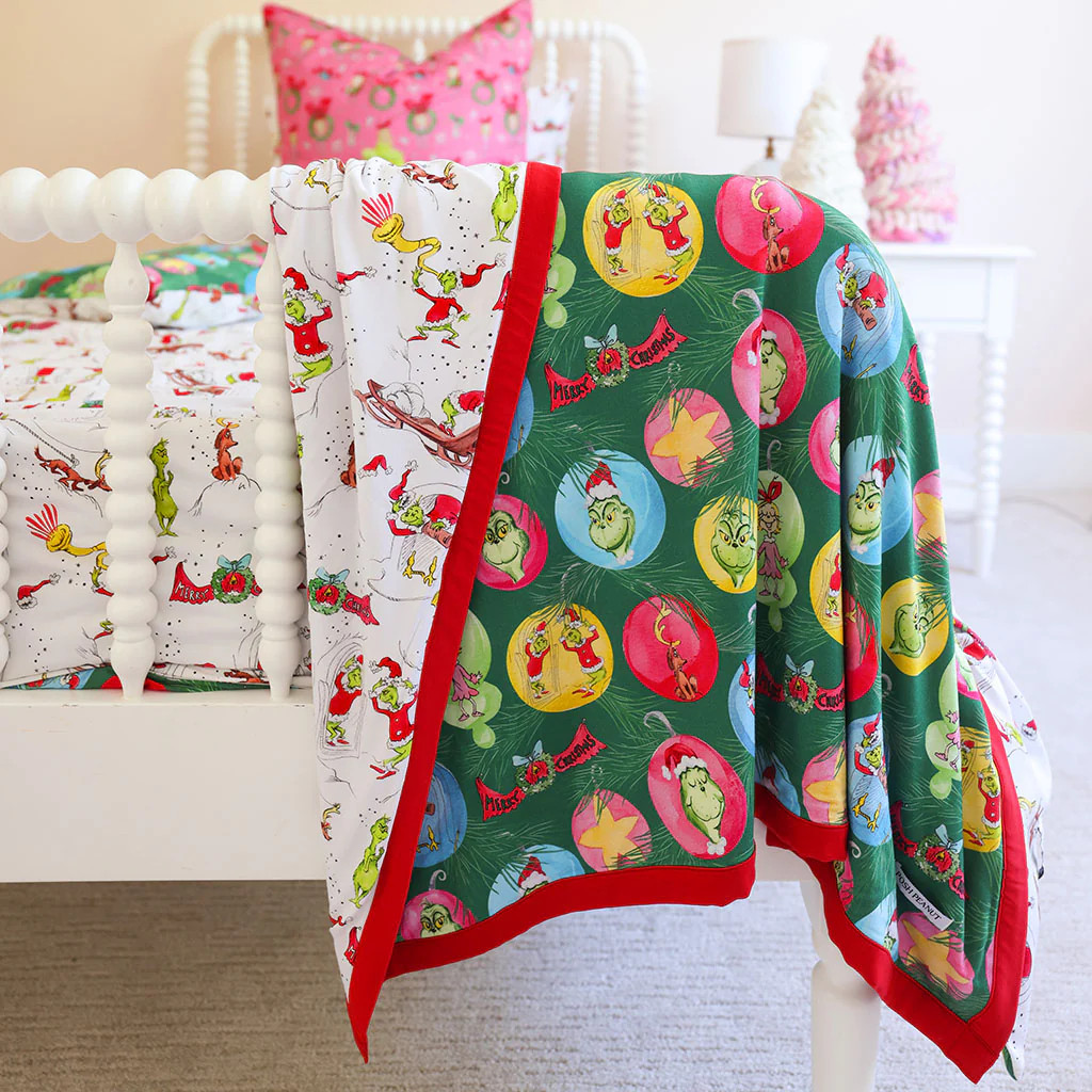 Green Reversible Baby Blanket | Dr. Seuss Who-liday Tree & Mount Crumpit | Posh Peanut