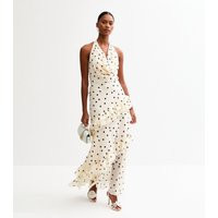 Women's Off White Polka Dot Cowl Neck Chiffon Midi Dress New Look | New Look (UK)