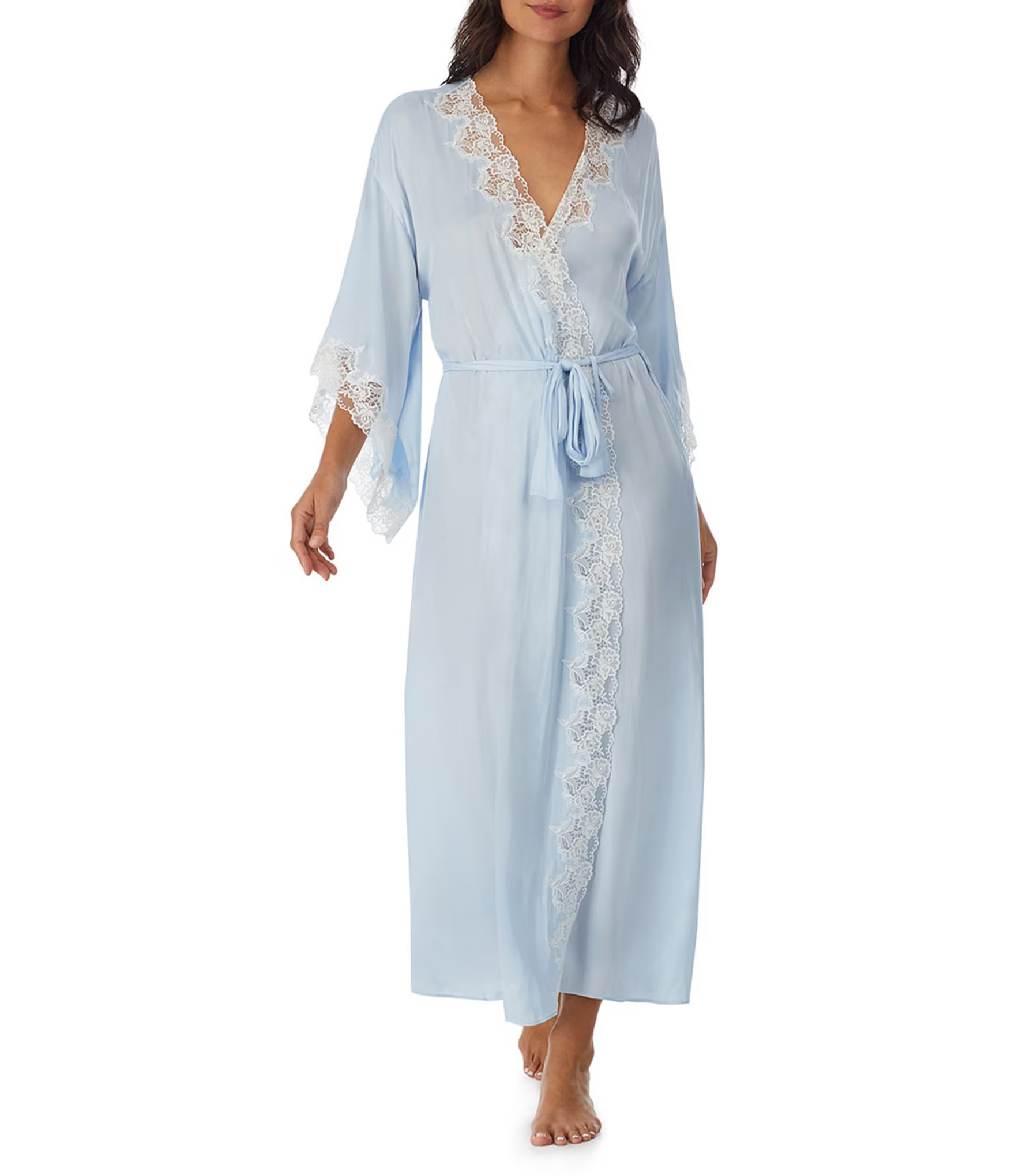Satin & Lace Long Wrap Robe | Dillard's