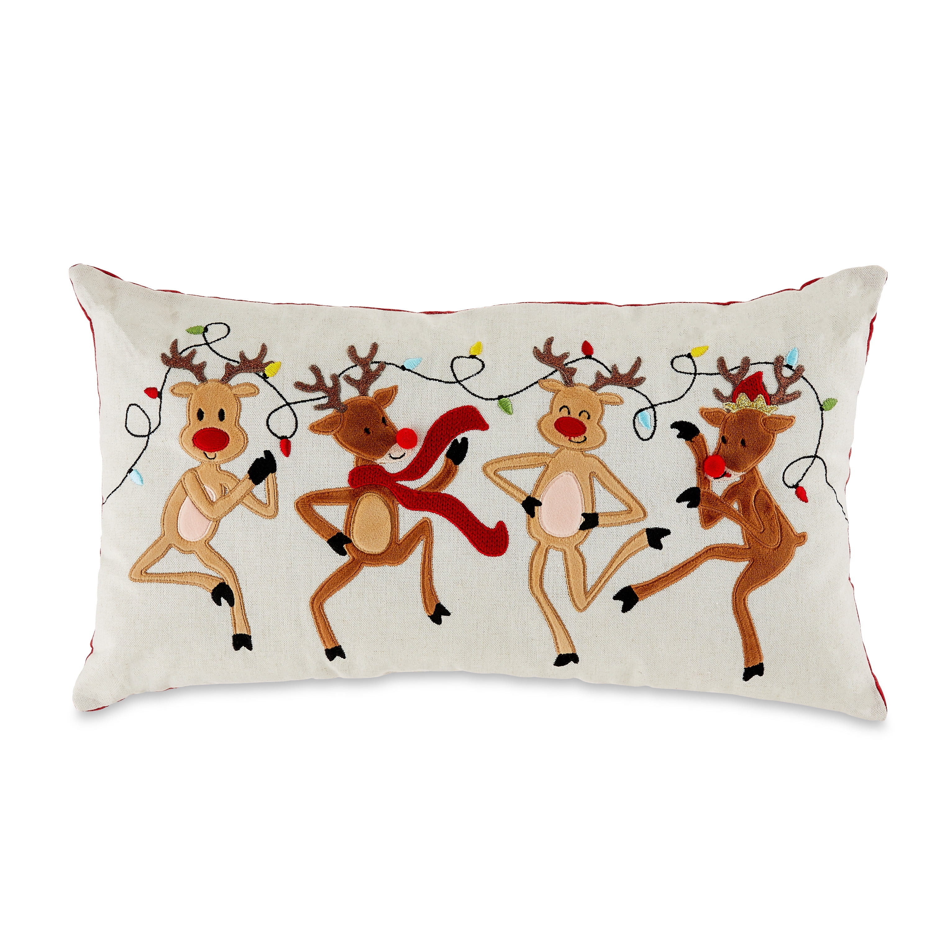 Red & White Dancing Reindeer Decorative Christmas Pillow, 18 in, by Holiday Time | Walmart (US)