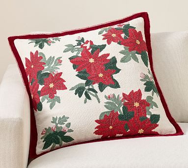 Poinsettia with Velvet Flange Pillow Cover, 24" | Pottery Barn (US)